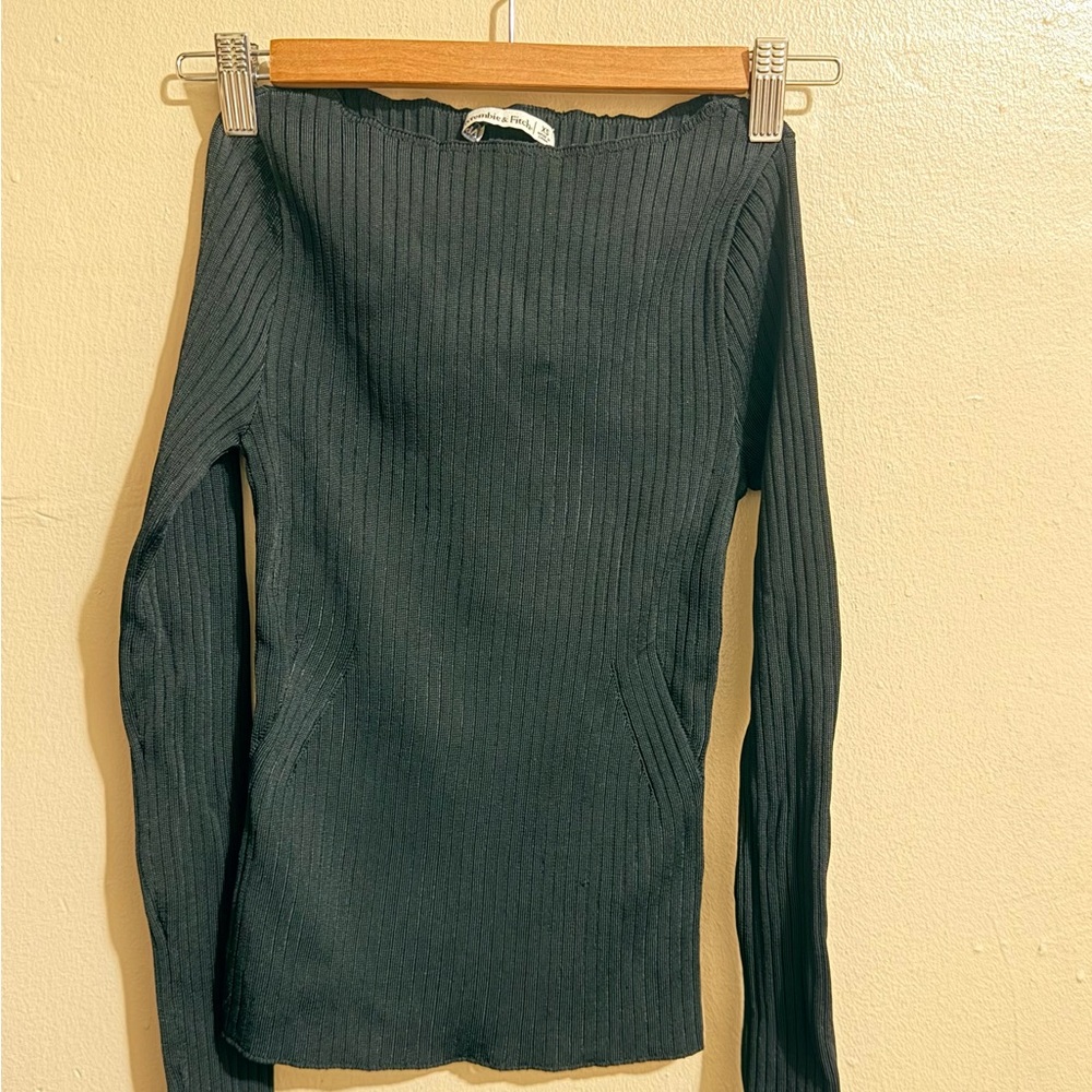 Abercrombie and Fitch Black Ribbed Boatneck Long-Sleeve Top.